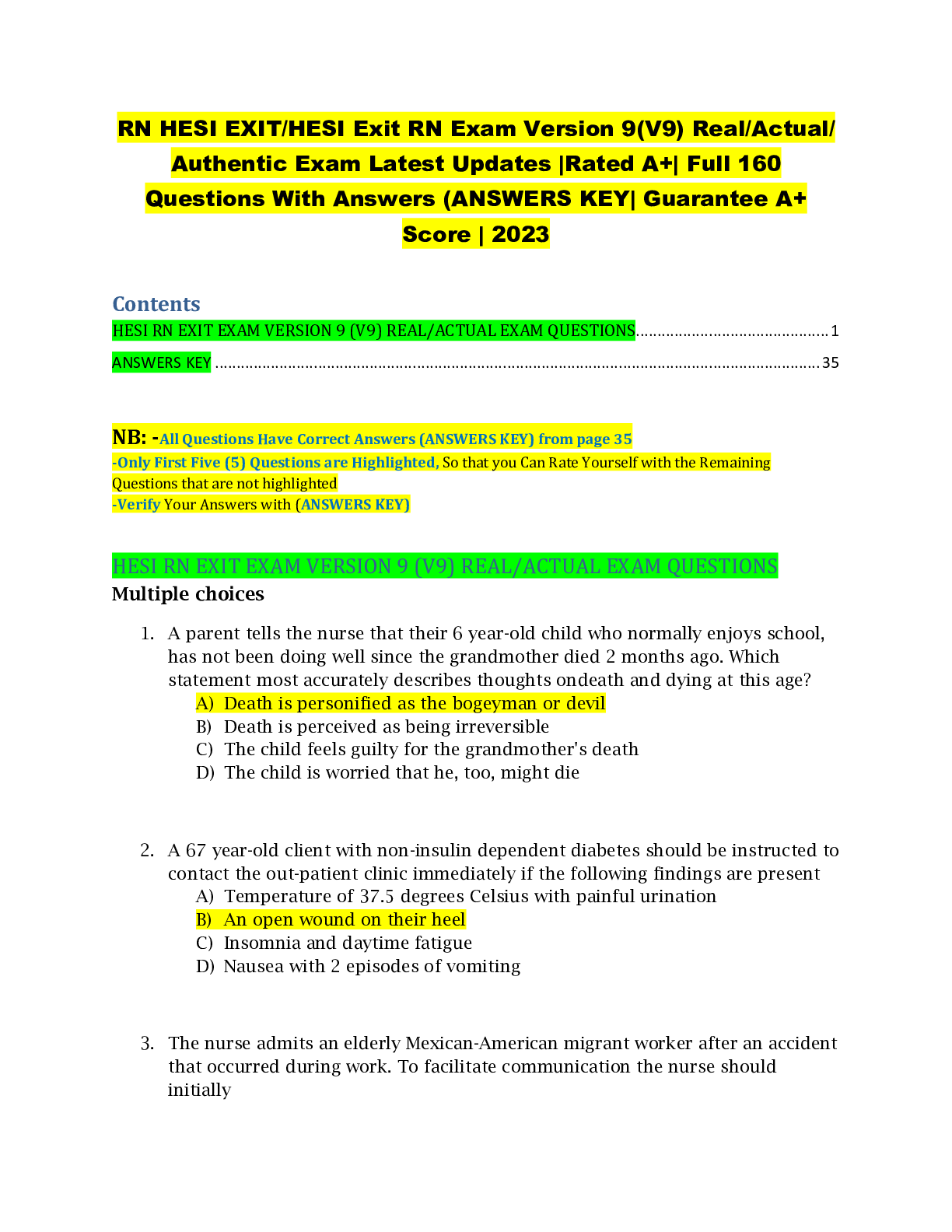 Preview of RN HESI EXIT/HESI Exit RN Exam Version 9(V9) Real/Actual/ Authentic Exam Latest Updates |R
